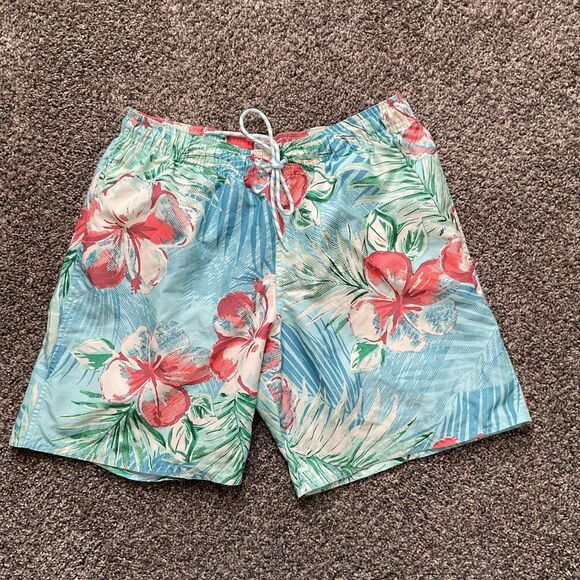 St. John’s Bay Men’s Hawaiian Blue/green Floral Swim Trunk/Board Shorts Size M - Picture 1 of 8